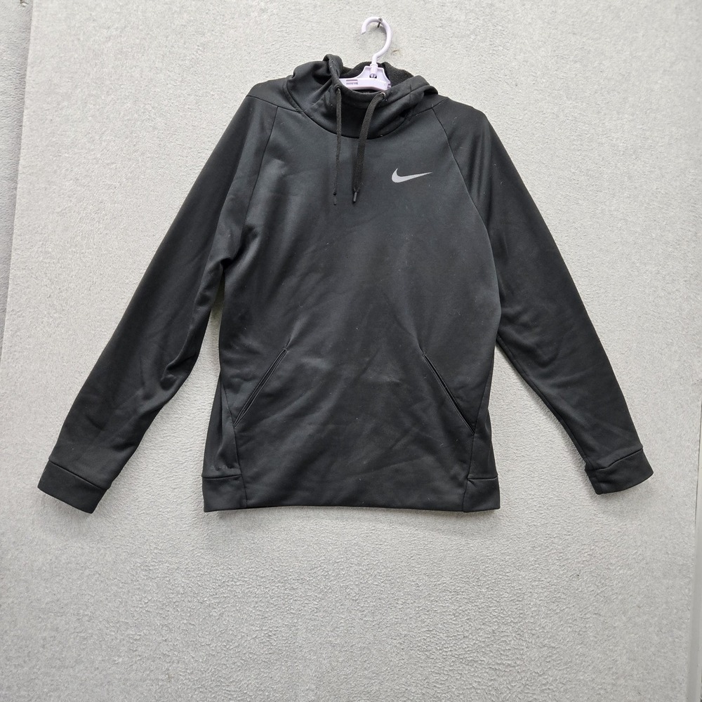Nike Men Hoodie M Black Fleece Dri-Fit‎ Activewear Logo Hooded Stretch Pockets